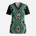 New Zealand Kakariki Taniko Motifs Scrub Top Maori Poi Dance Costume Inspired