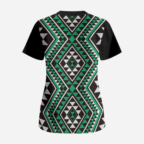 New Zealand Kakariki Taniko Motifs Scrub Top Maori Poi Dance Costume Inspired