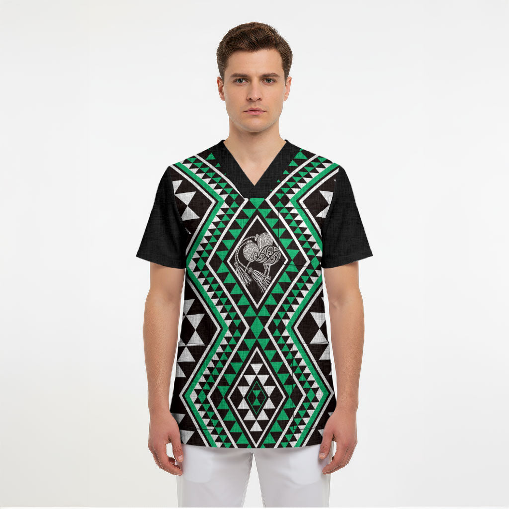 New Zealand Kakariki Taniko Motifs Scrub Top Maori Poi Dance Costume Inspired