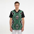 New Zealand Kakariki Taniko Motifs Scrub Top Maori Poi Dance Costume Inspired
