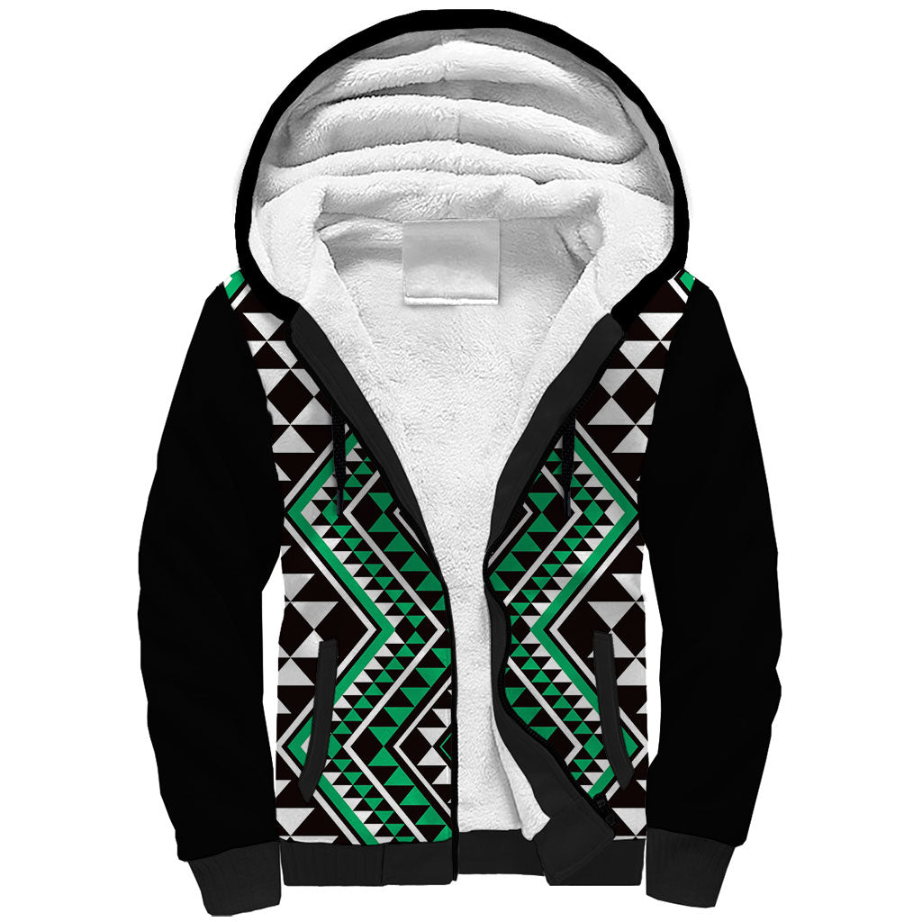 New Zealand Kakariki Taniko Motifs Sherpa Hoodie Maori Poi Dance Costume Inspired