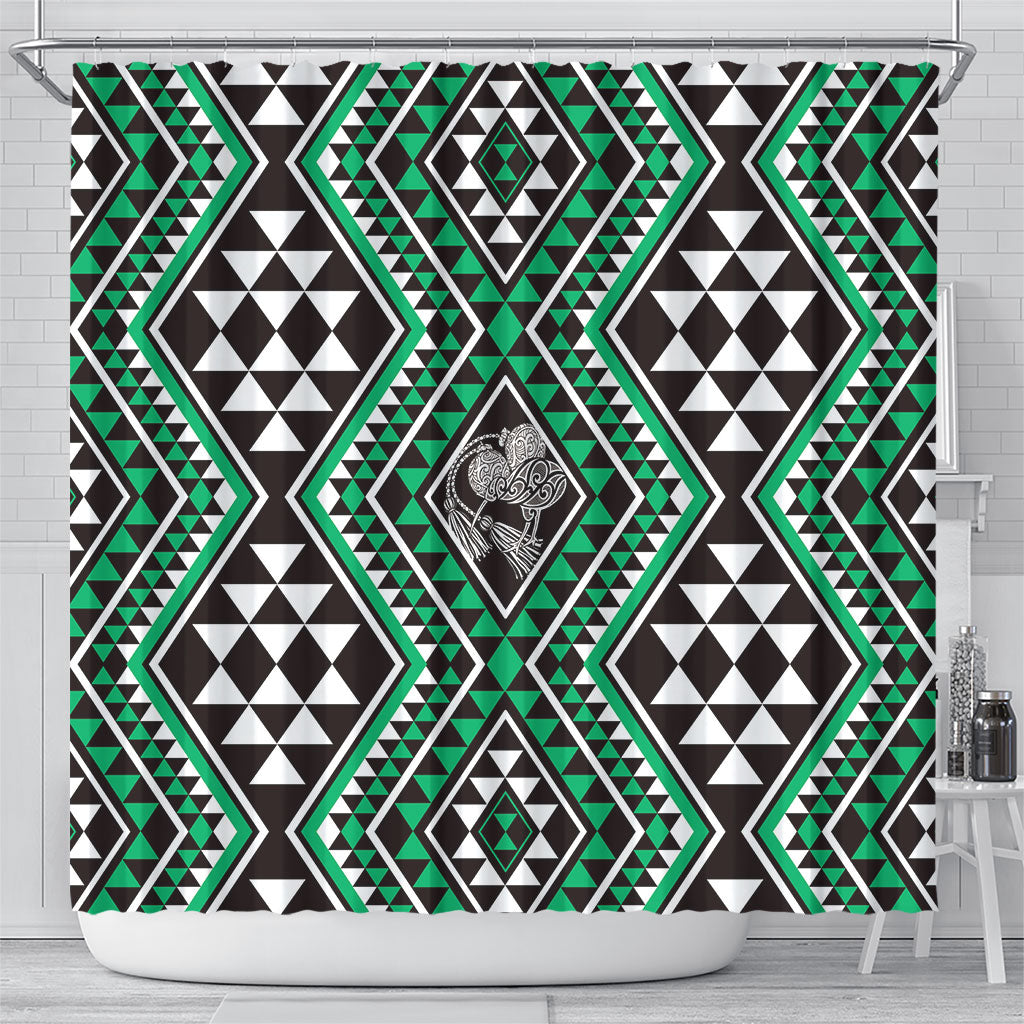 New Zealand Kakariki Taniko Motifs Shower Curtain Maori Poi Dance Costume Inspired