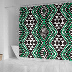 New Zealand Kakariki Taniko Motifs Shower Curtain Maori Poi Dance Costume Inspired