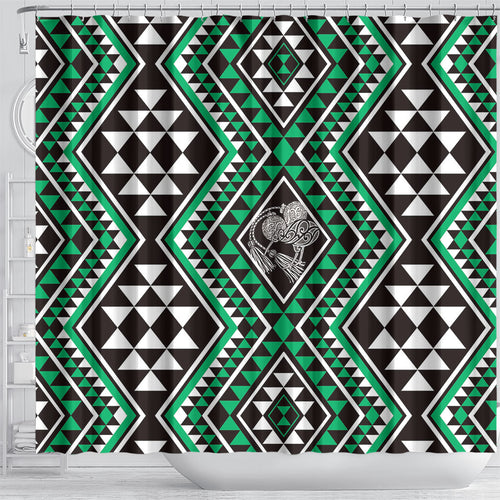 New Zealand Kakariki Taniko Motifs Shower Curtain Maori Poi Dance Costume Inspired
