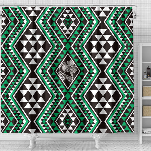 New Zealand Kakariki Taniko Motifs Shower Curtain Maori Poi Dance Costume Inspired