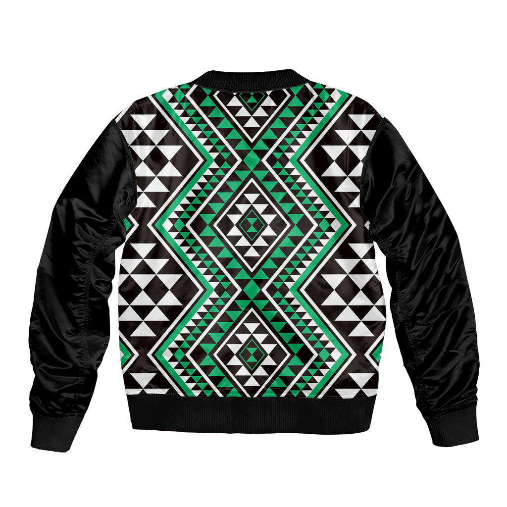 New Zealand Kakariki Taniko Motifs Sleeve Zip Bomber Jacket Maori Poi Dance Costume Inspired
