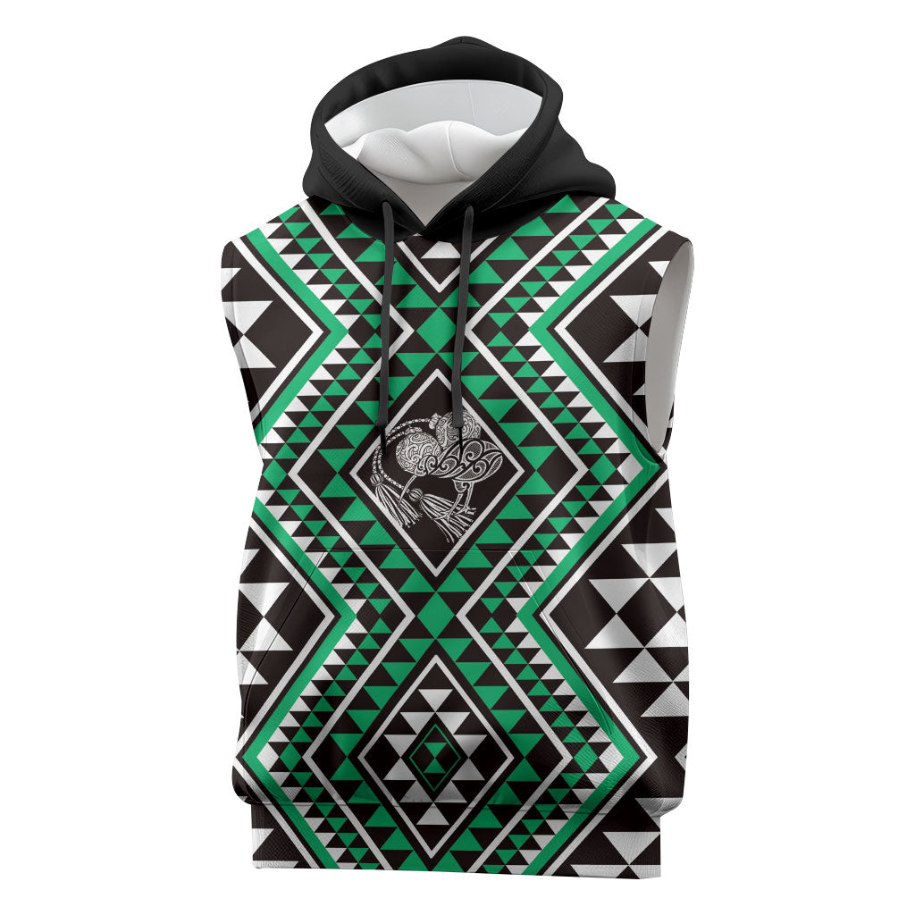 New Zealand Kakariki Taniko Motifs Sleeveless Hoodie Maori Poi Dance Costume Inspired