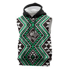 New Zealand Kakariki Taniko Motifs Sleeveless Hoodie Maori Poi Dance Costume Inspired