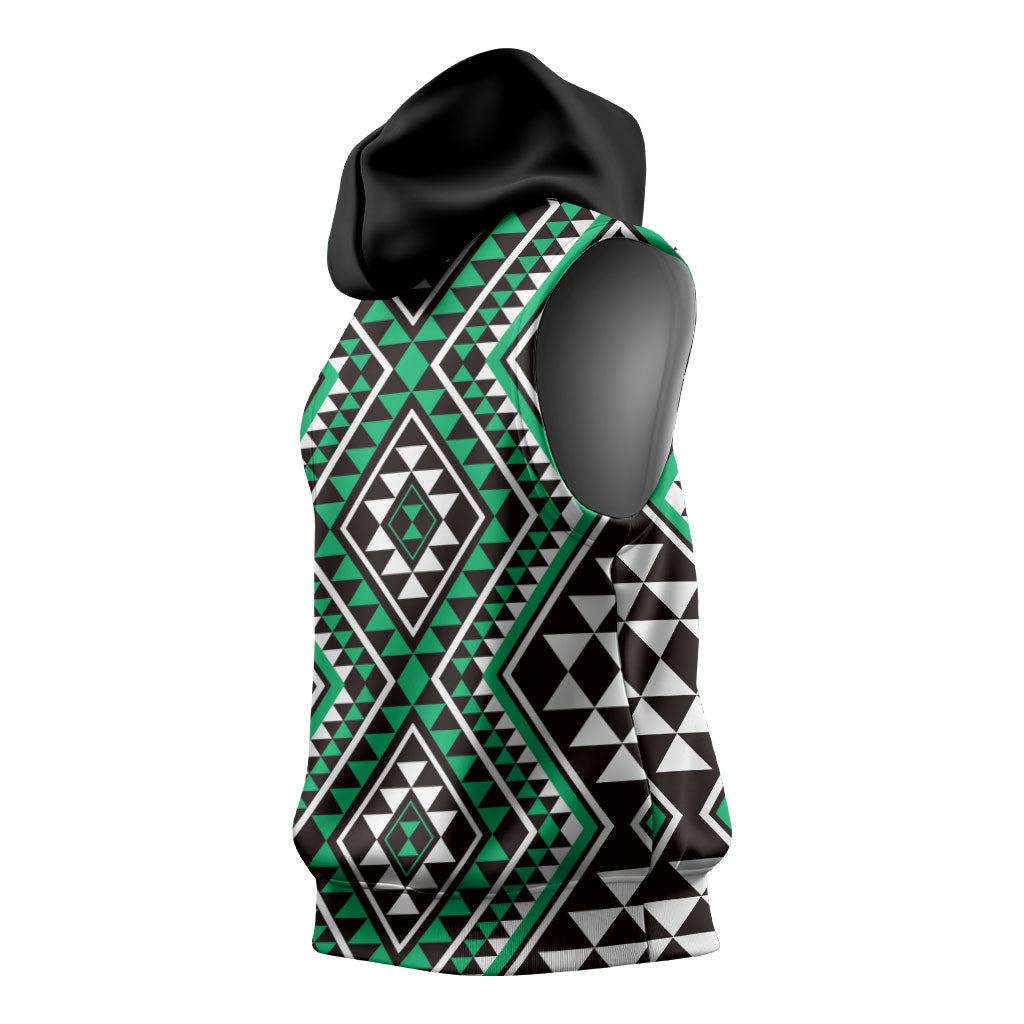 New Zealand Kakariki Taniko Motifs Sleeveless Hoodie Maori Poi Dance Costume Inspired