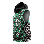 New Zealand Kakariki Taniko Motifs Sleeveless Hoodie Maori Poi Dance Costume Inspired