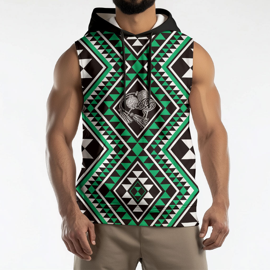 New Zealand Kakariki Taniko Motifs Sleeveless Hoodie Maori Poi Dance Costume Inspired