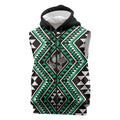 New Zealand Kakariki Taniko Motifs Sleeveless Zip Hoodie Maori Poi Dance Costume Inspired