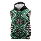New Zealand Kakariki Taniko Motifs Sleeveless Zip Hoodie Maori Poi Dance Costume Inspired