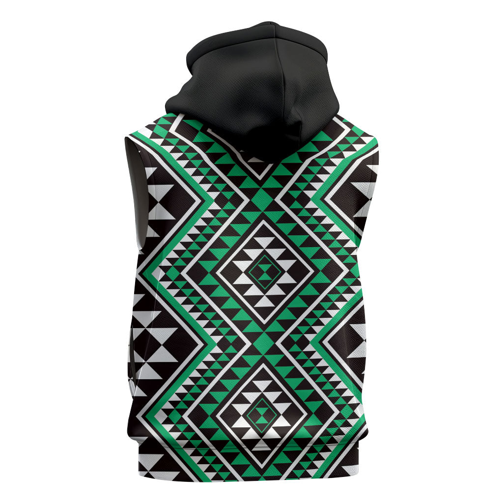 New Zealand Kakariki Taniko Motifs Sleeveless Zip Hoodie Maori Poi Dance Costume Inspired