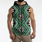 New Zealand Kakariki Taniko Motifs Sleeveless Zip Hoodie Maori Poi Dance Costume Inspired