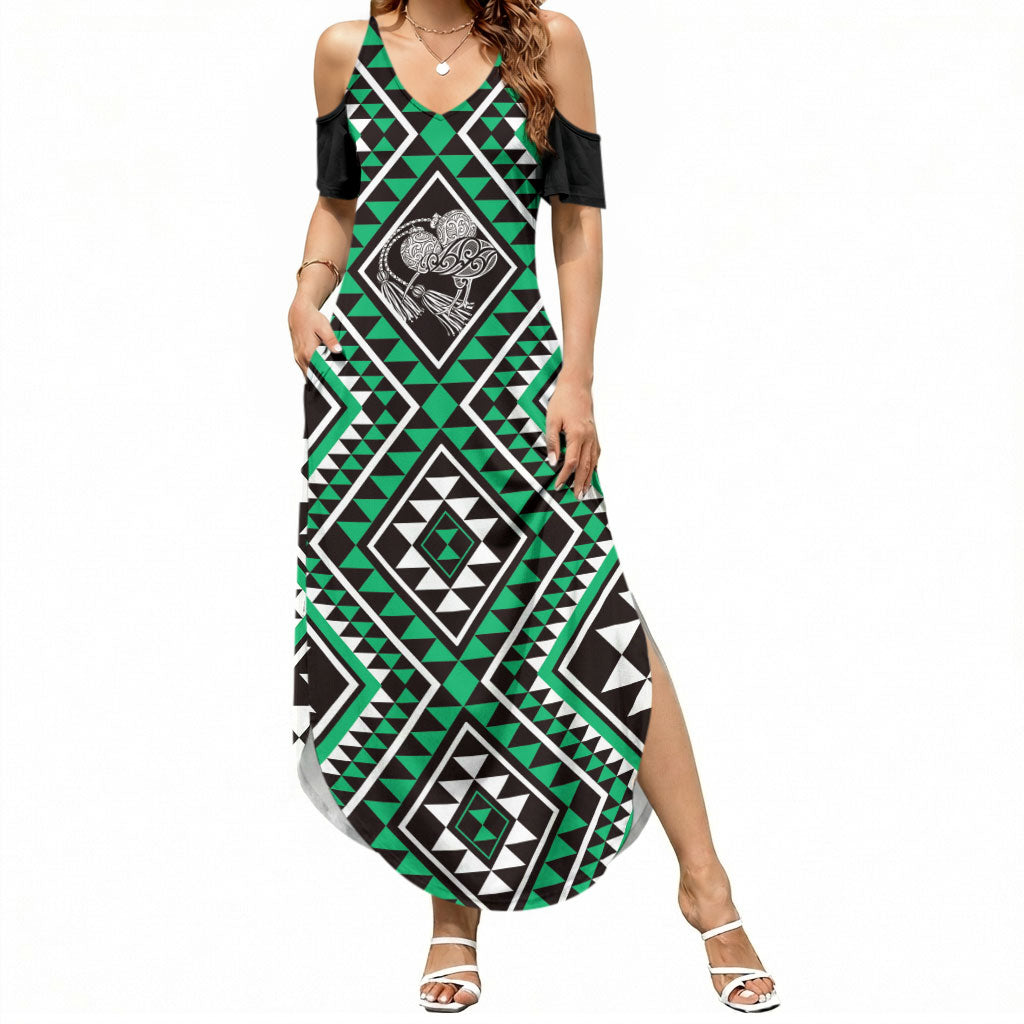 New Zealand Kakariki Taniko Motifs Summer Maxi Dress Maori Poi Dance Costume Inspired