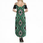 New Zealand Kakariki Taniko Motifs Summer Maxi Dress Maori Poi Dance Costume Inspired