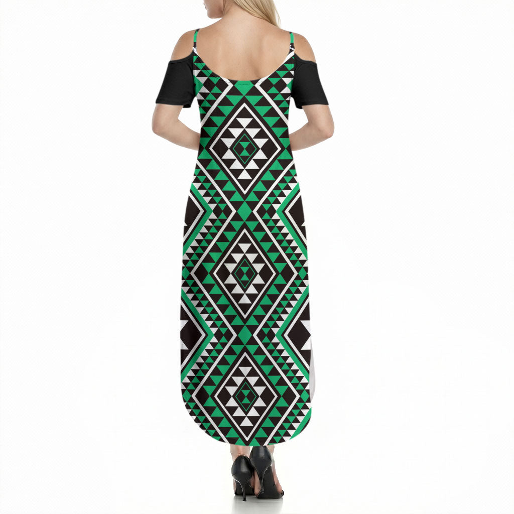 New Zealand Kakariki Taniko Motifs Summer Maxi Dress Maori Poi Dance Costume Inspired
