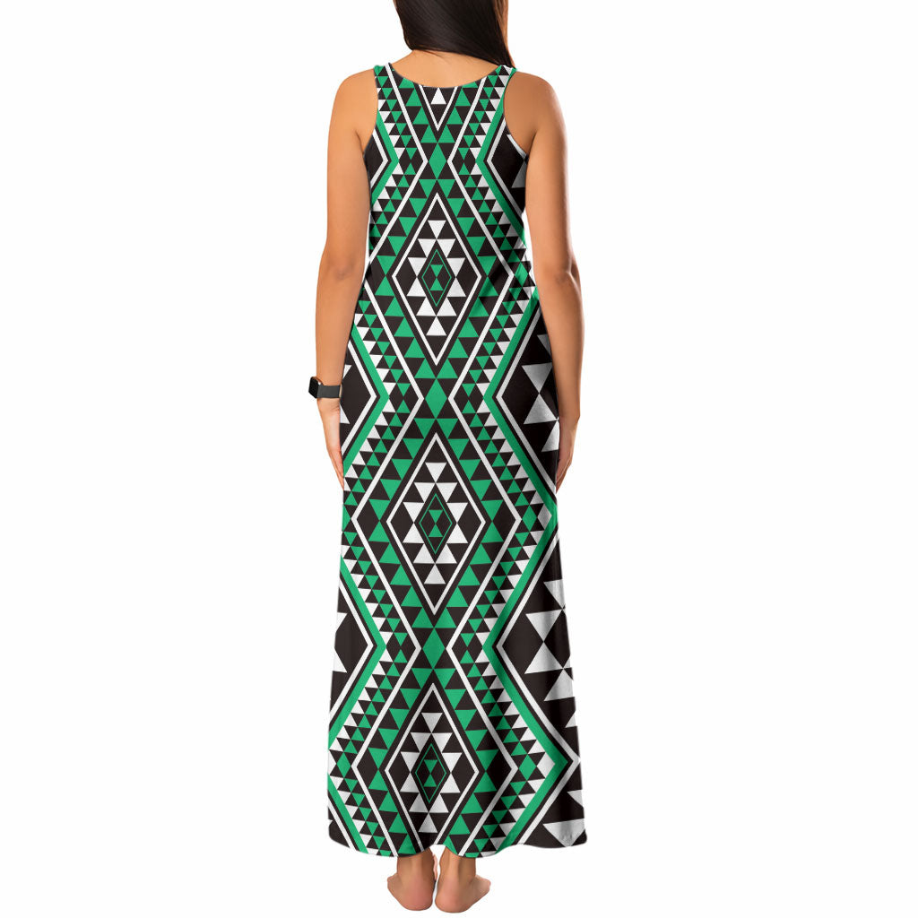 New Zealand Kakariki Taniko Motifs Tank Maxi Dress Maori Poi Dance Costume Inspired