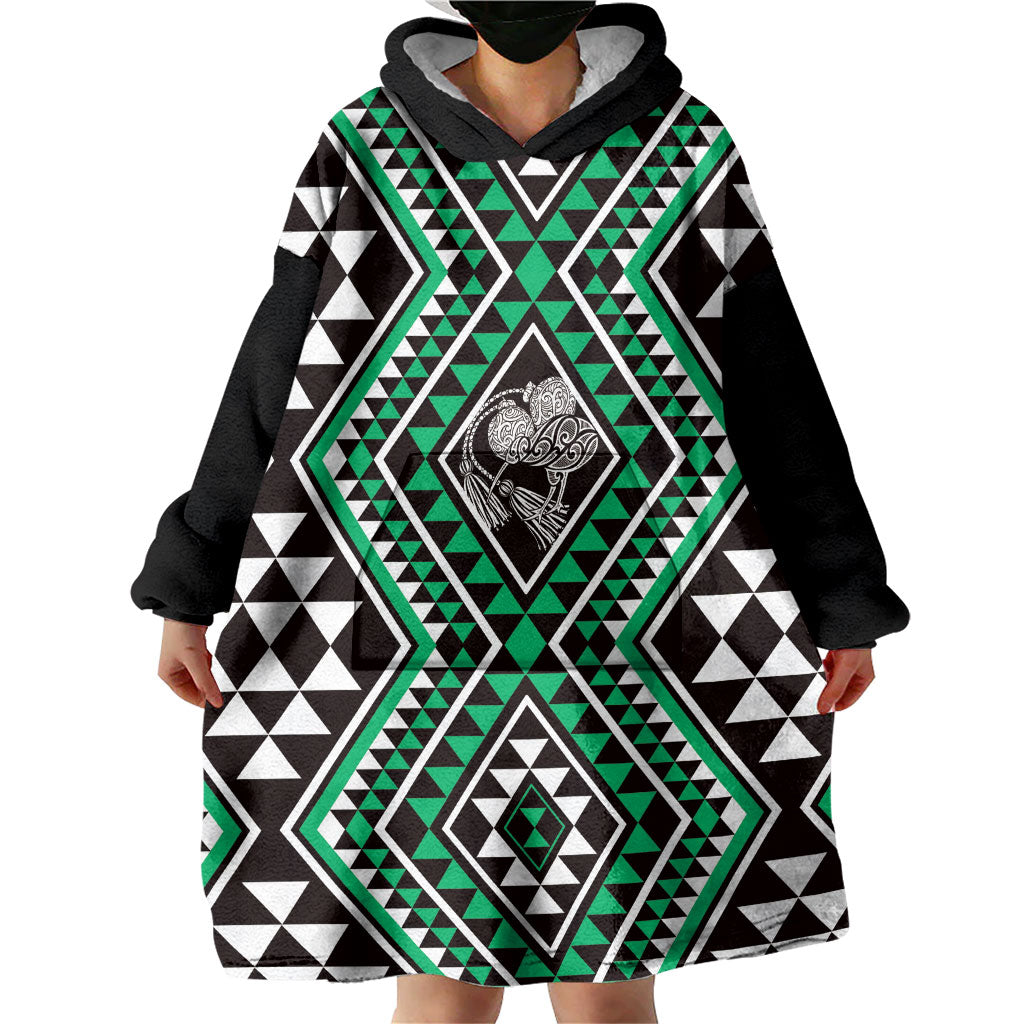 New Zealand Kakariki Taniko Motifs Wearable Blanket Hoodie Maori Poi Dance Costume Inspired