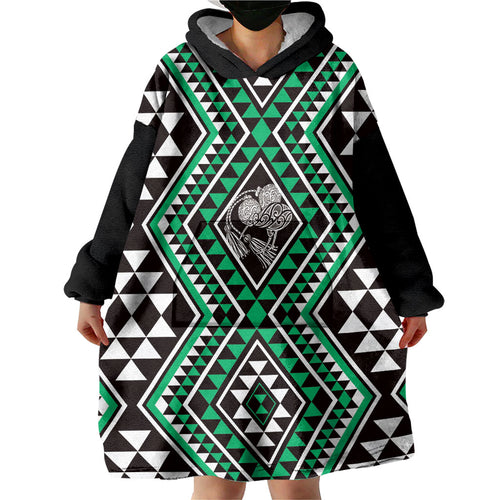 New Zealand Kakariki Taniko Motifs Wearable Blanket Hoodie Maori Poi Dance Costume Inspired