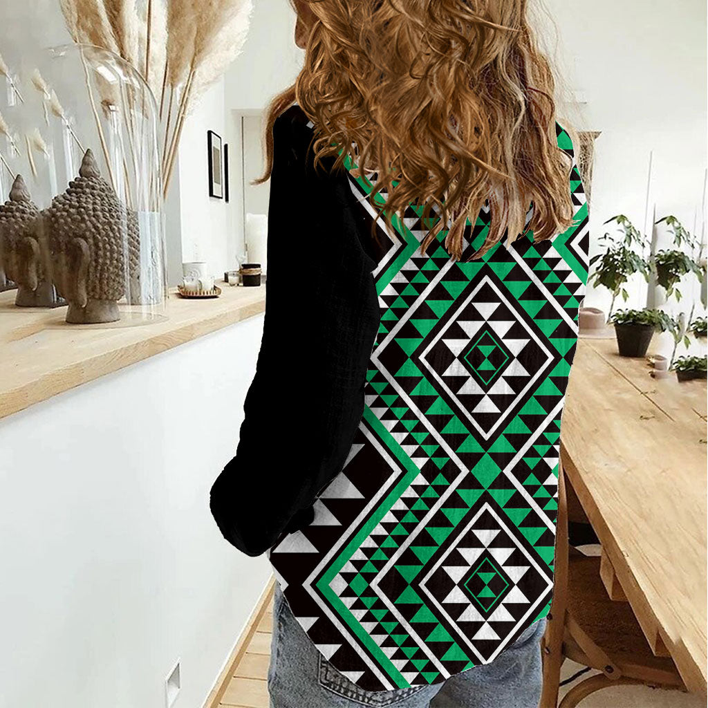 New Zealand Kakariki Taniko Motifs Women Casual Shirt Maori Poi Dance Costume Inspired