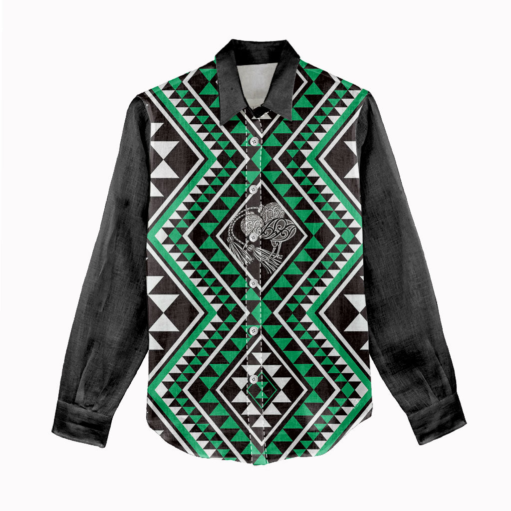 New Zealand Kakariki Taniko Motifs Women Casual Shirt Maori Poi Dance Costume Inspired