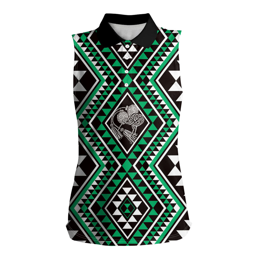 New Zealand Kakariki Taniko Motifs Women Sleeveless Polo Shirt Maori Poi Dance Costume Inspired