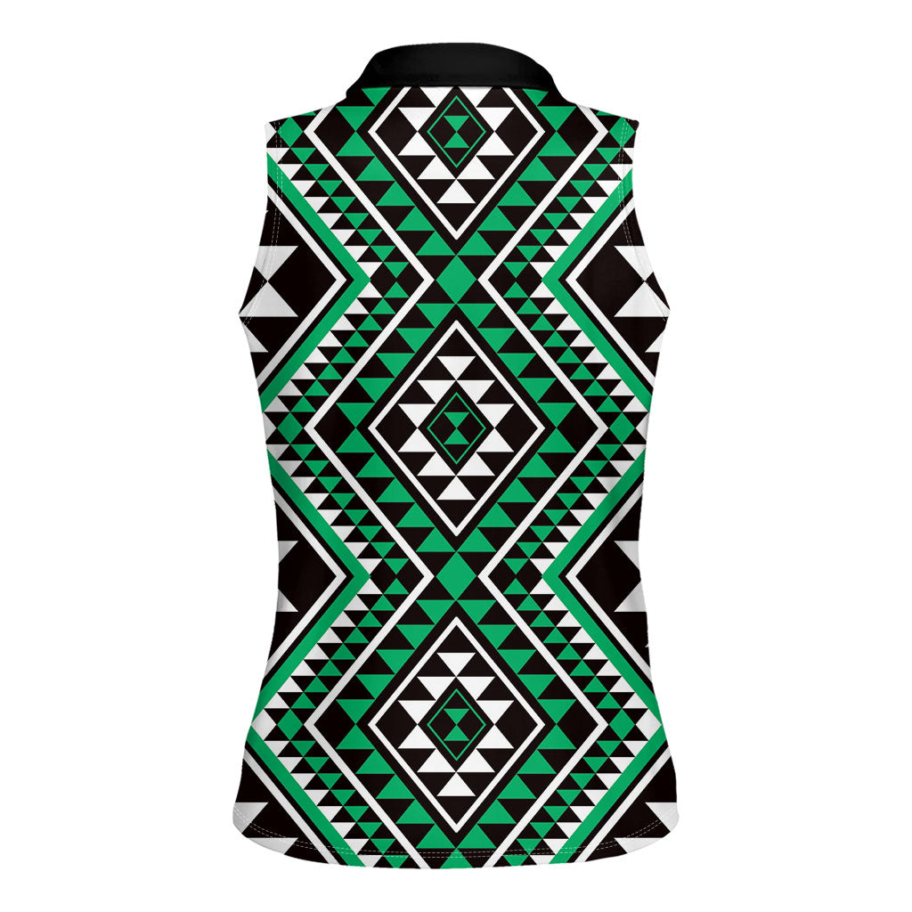 New Zealand Kakariki Taniko Motifs Women Sleeveless Polo Shirt Maori Poi Dance Costume Inspired