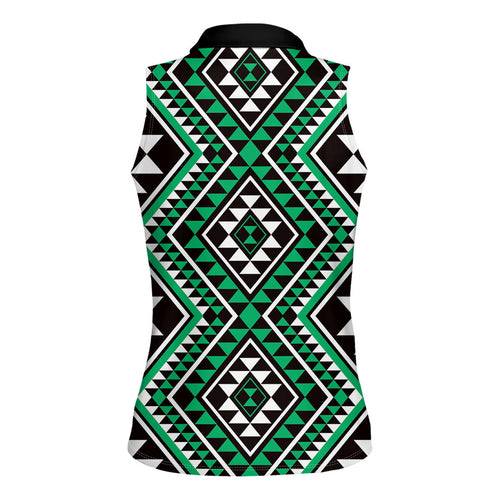New Zealand Kakariki Taniko Motifs Women Sleeveless Polo Shirt Maori Poi Dance Costume Inspired