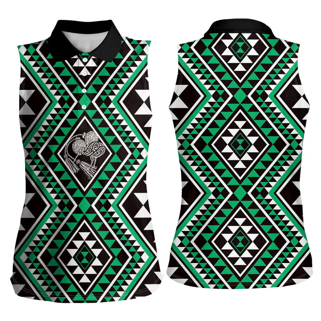 New Zealand Kakariki Taniko Motifs Women Sleeveless Polo Shirt Maori Poi Dance Costume Inspired