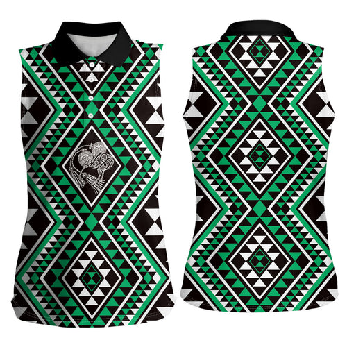 New Zealand Kakariki Taniko Motifs Women Sleeveless Polo Shirt Maori Poi Dance Costume Inspired