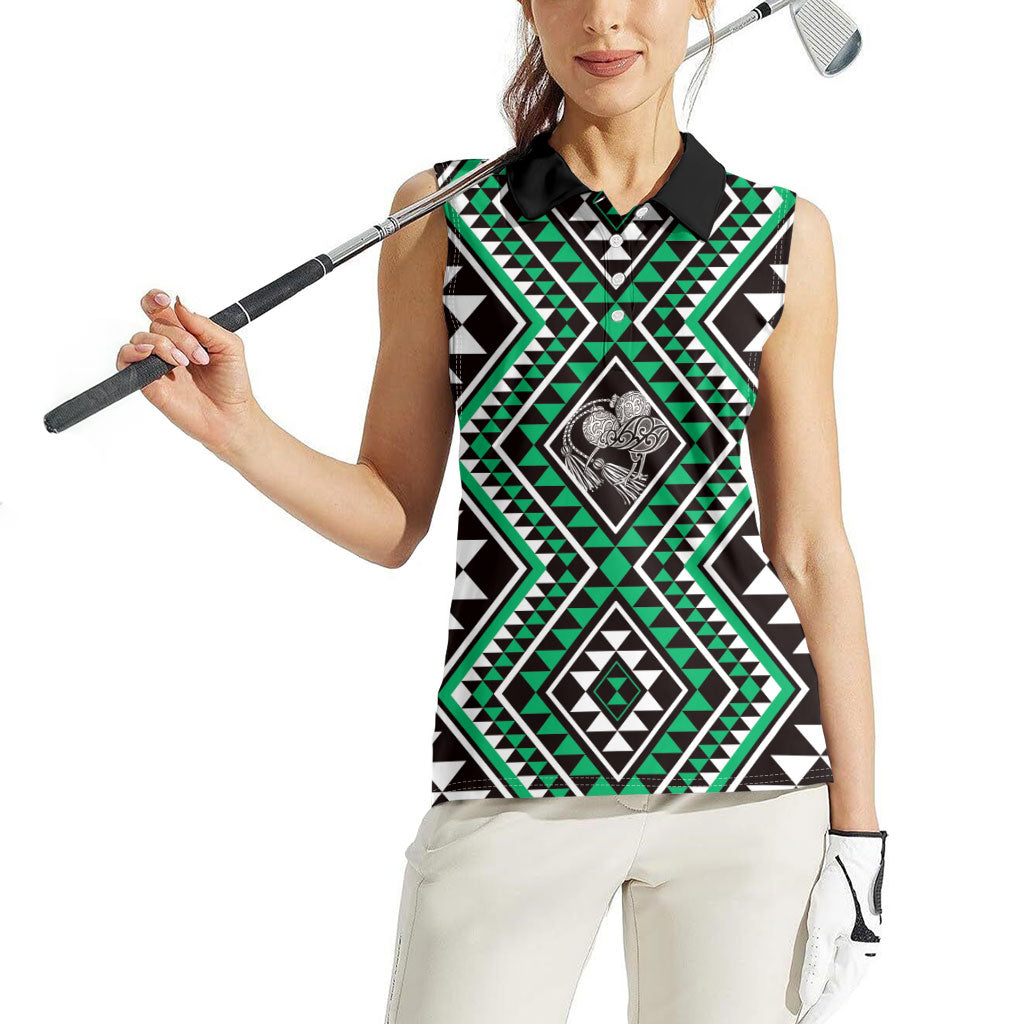 New Zealand Kakariki Taniko Motifs Women Sleeveless Polo Shirt Maori Poi Dance Costume Inspired