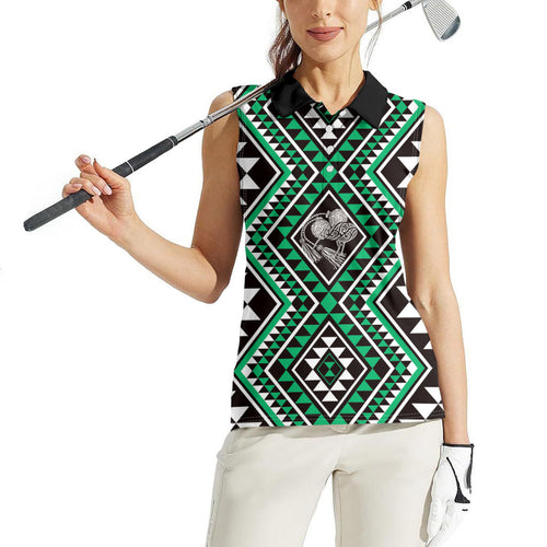 New Zealand Kakariki Taniko Motifs Women Sleeveless Polo Shirt Maori Poi Dance Costume Inspired