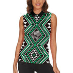 New Zealand Kakariki Taniko Motifs Women Sleeveless Polo Shirt Maori Poi Dance Costume Inspired