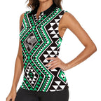 New Zealand Kakariki Taniko Motifs Women Sleeveless Polo Shirt Maori Poi Dance Costume Inspired