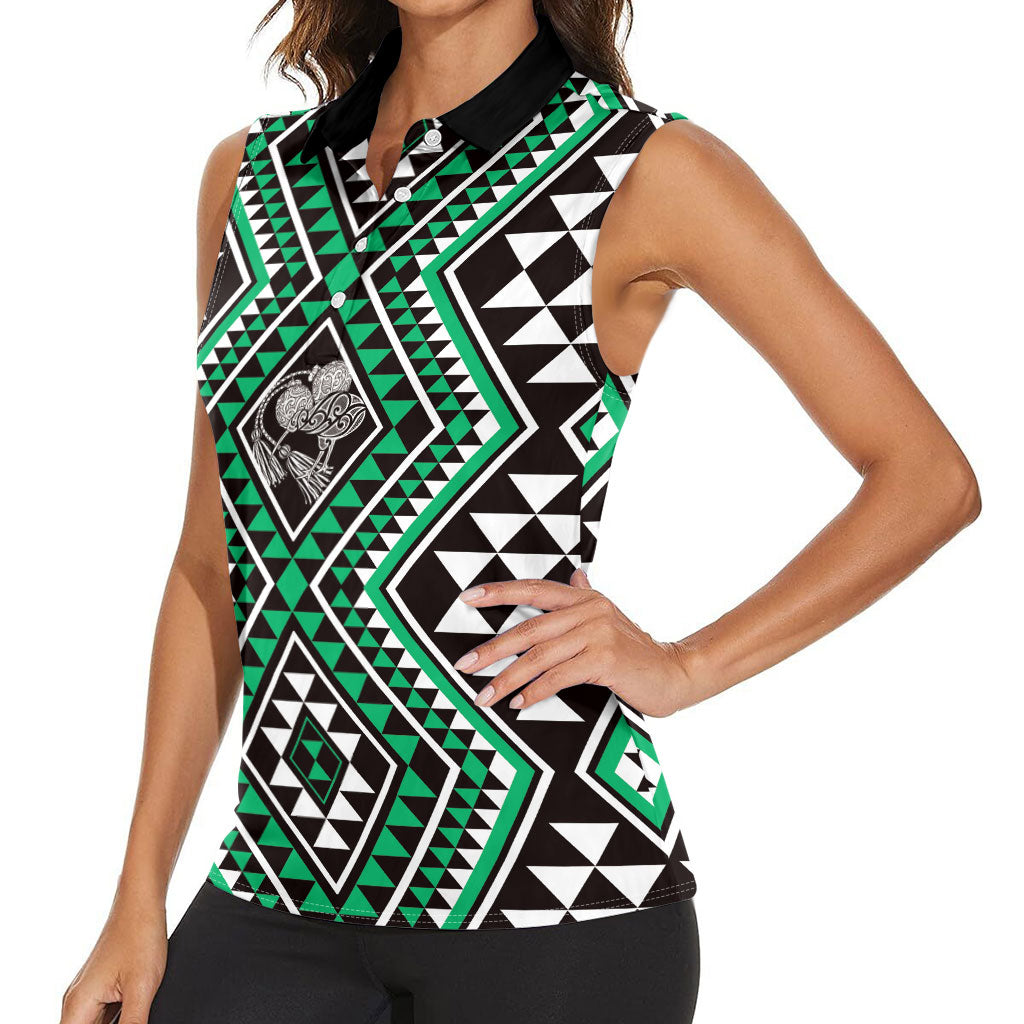 New Zealand Kakariki Taniko Motifs Women Sleeveless Polo Shirt Maori Poi Dance Costume Inspired