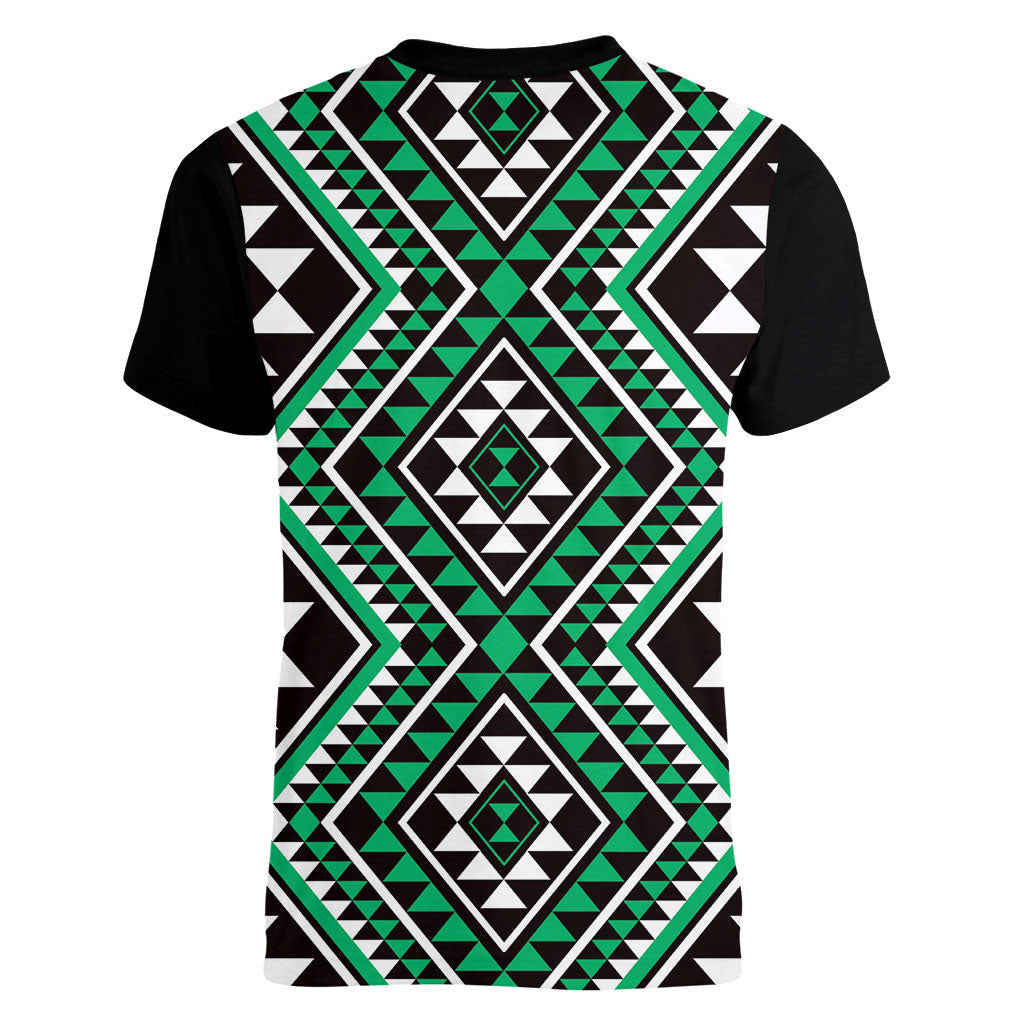 New Zealand Kakariki Taniko Motifs Women V-Neck T-Shirt Maori Poi Dance Costume Inspired