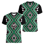 New Zealand Kakariki Taniko Motifs Women V-Neck T-Shirt Maori Poi Dance Costume Inspired