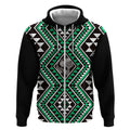 New Zealand Kakariki Taniko Motifs Zip Hoodie Maori Poi Dance Costume Inspired