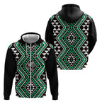 New Zealand Kakariki Taniko Motifs Zip Hoodie Maori Poi Dance Costume Inspired