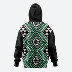 New Zealand Kakariki Taniko Motifs Zip Hoodie Maori Poi Dance Costume Inspired