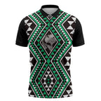 New Zealand Kakariki Taniko Motifs Zipper Polo Shirt Maori Poi Dance Costume Inspired