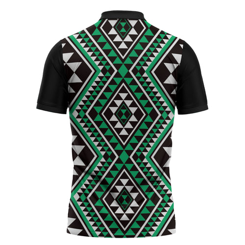 New Zealand Kakariki Taniko Motifs Zipper Polo Shirt Maori Poi Dance Costume Inspired