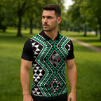 New Zealand Kakariki Taniko Motifs Zipper Polo Shirt Maori Poi Dance Costume Inspired