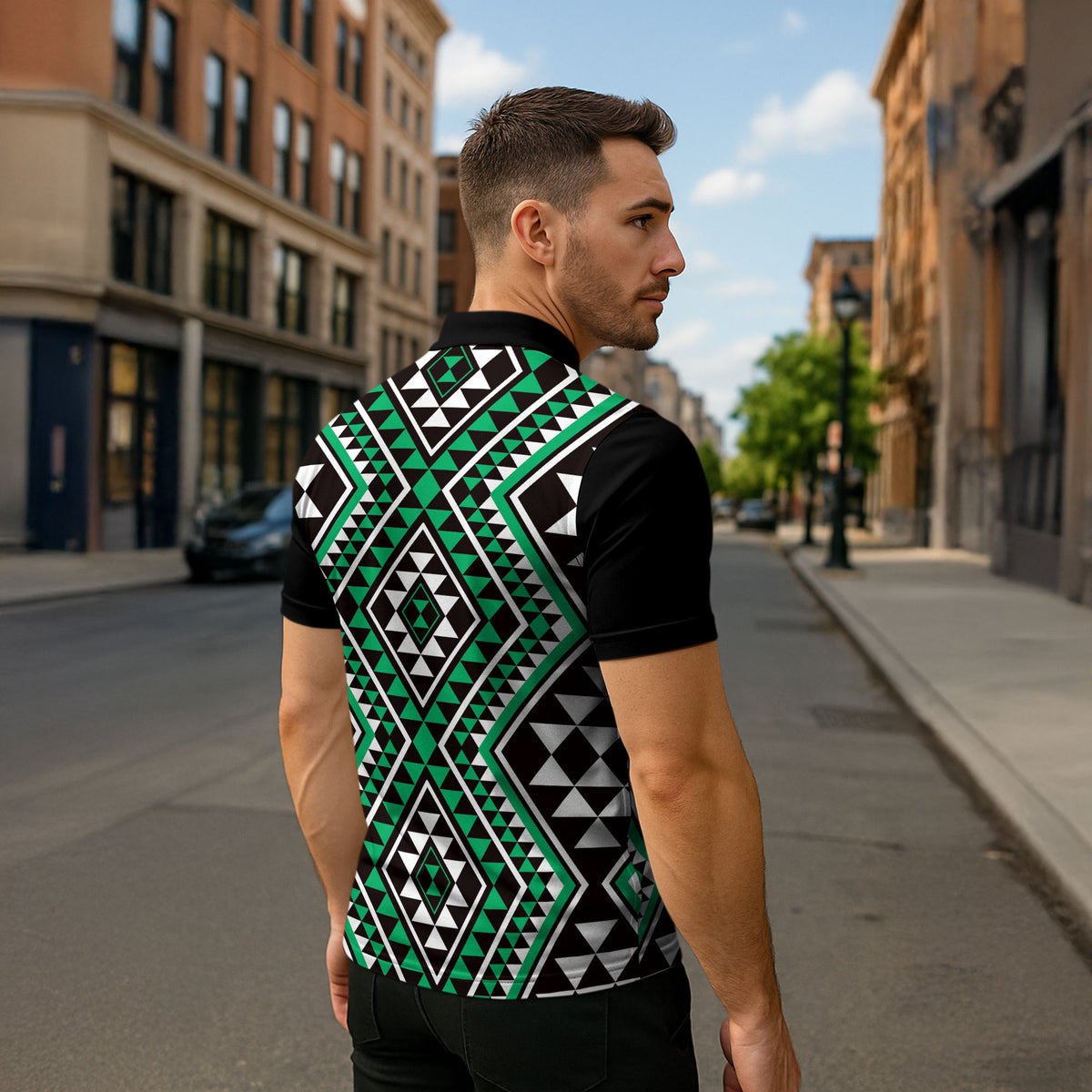 New Zealand Kakariki Taniko Motifs Zipper Polo Shirt Maori Poi Dance Costume Inspired