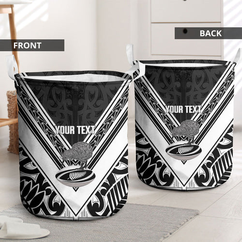 New Zealand Silver Fern Rugby Custom Laundry Basket Go Wheel Kiwi Maori Pattern