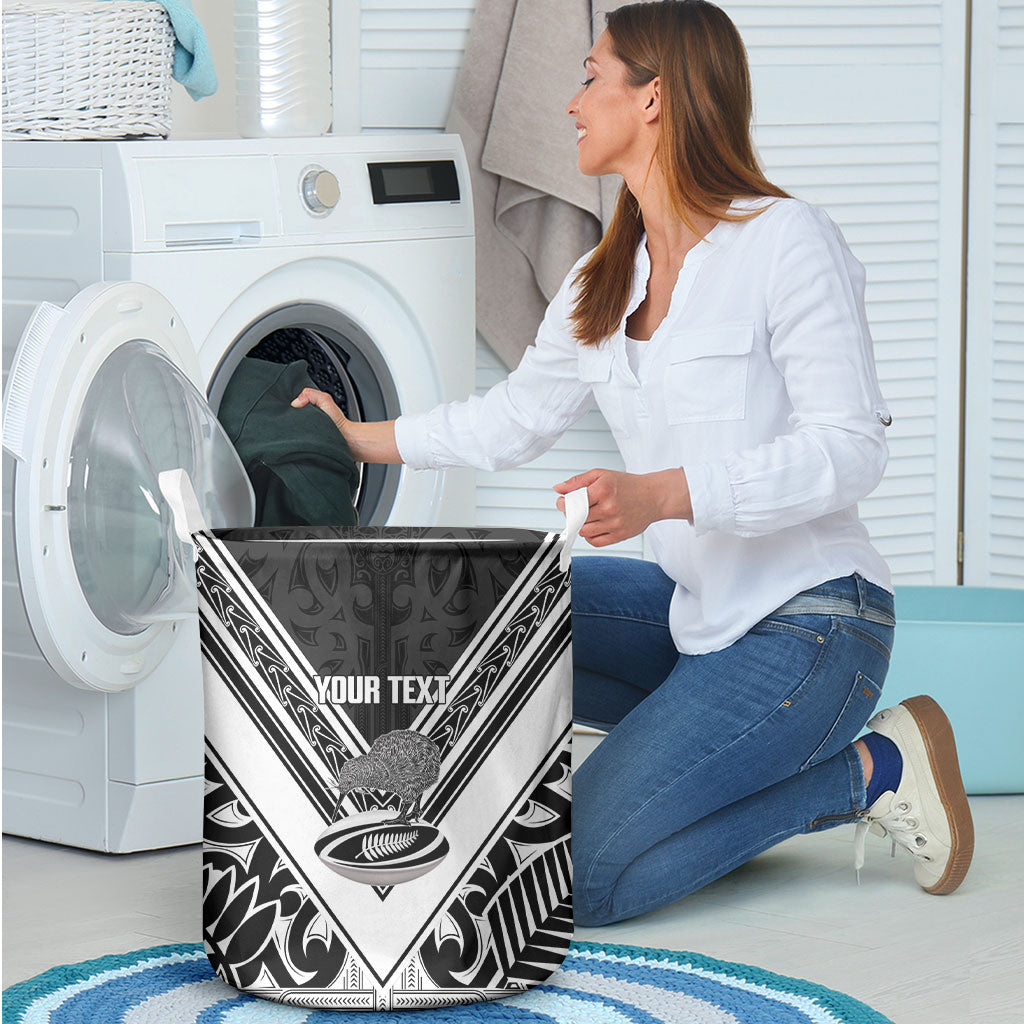 New Zealand Silver Fern Rugby Custom Laundry Basket Go Wheel Kiwi Maori Pattern