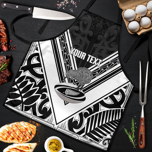 New Zealand Silver Fern Rugby Custom Apron Go Wheel Kiwi Maori Pattern