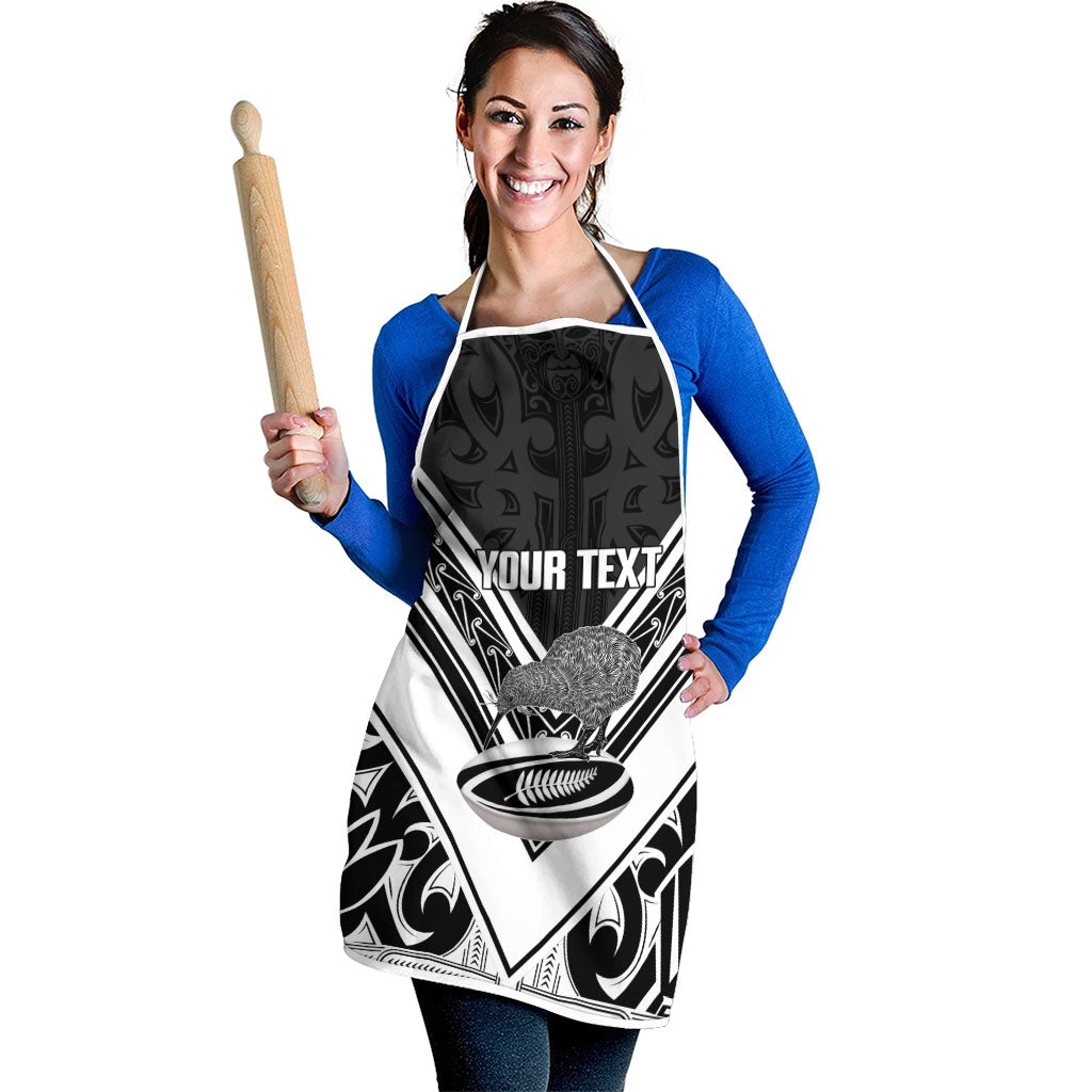 New Zealand Silver Fern Rugby Custom Apron Go Wheel Kiwi Maori Pattern